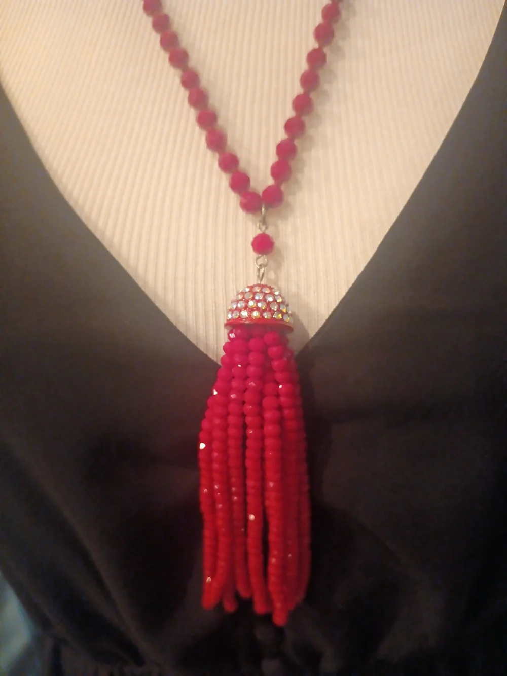Elegant  Park Lane Rare Red Beaded Tassel Necklace